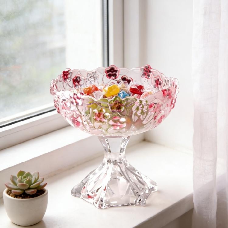 Modern High Legged Fruit Storage Organiser Tray Glass Multipurpose Candy Tray For Living Room Or Kitchen Use