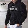 Plus Size Winter Hoodie Letter Pattern Hooded Hat Long Sleeves Pullover Soft Drawstring Plush Embroidery Men Autumn for Daily Wear