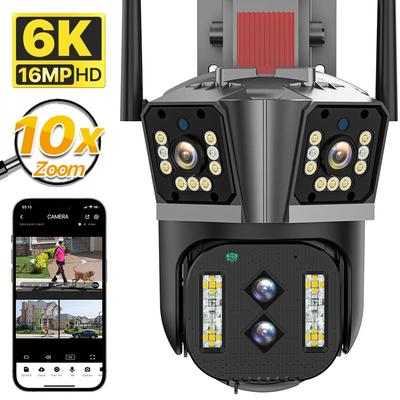 Nová EU 6K HD WIFI IP kamera 16MP 10X hybridní zoom s automatickým sledováním PTZ kamera Venkovní bezpečnostní kamera se čtyřmi objektivy a třemi obrazovkami Domácí bezpečnostní záznamník