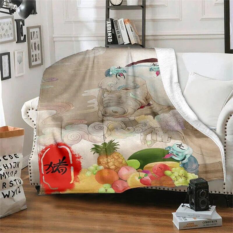 Twelve Chinese Zodiac Signs Pattern Printing Manta Sofa Bed Cover Soft  Blanket Plaid Soft Warm Flannel Throw Blankets Fans Gif
