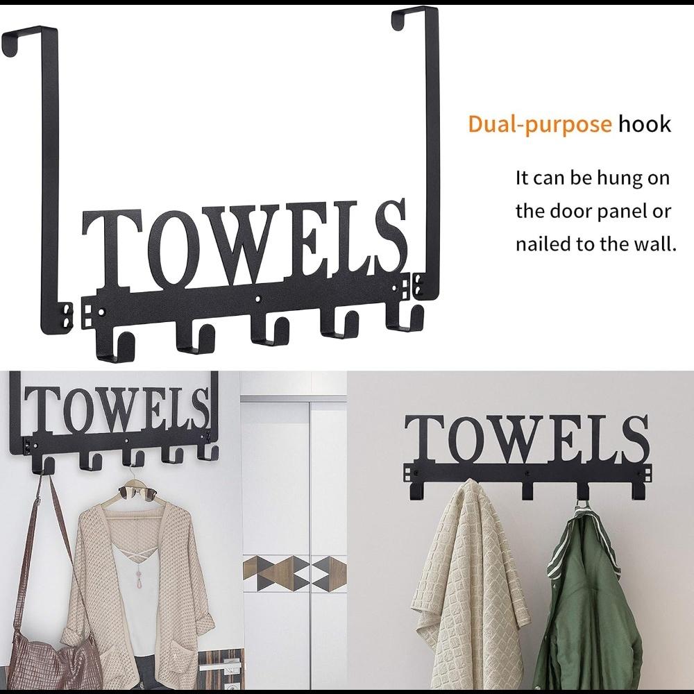 Cast Iron TOWELS Hook, Non Perforated Door Back Clothes Hook, Home Storage Iron Towel Hook