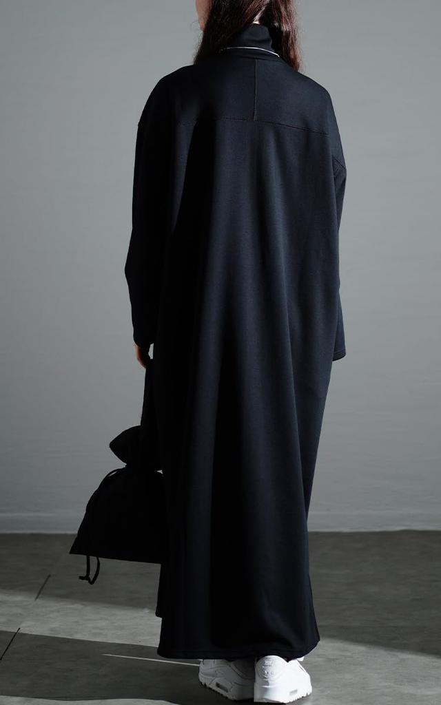 Gold Japan Plus Size Long Sizes Black Women's Dress, Sleeve, Half-Zip Jersey, Pockets, Stretch, Fall/Winter Style, Nw-24027, 4L-5L,