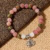 Festive Gifts Natural Pink Opal Unakite Beaded Bracelet With Silver Buddha Accent Minimalist Fashion Jewelry Suitable For Daily Wear And Gifting
