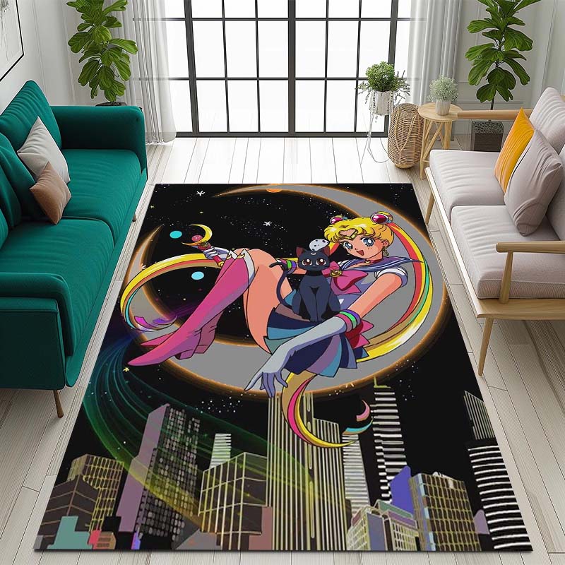 3DPretty Guardian Sailor Moon Pattern Rug, Non-slip Floor Mat, Suitable for Children's Playrooms, Bedrooms, Crawling Mats, Stain