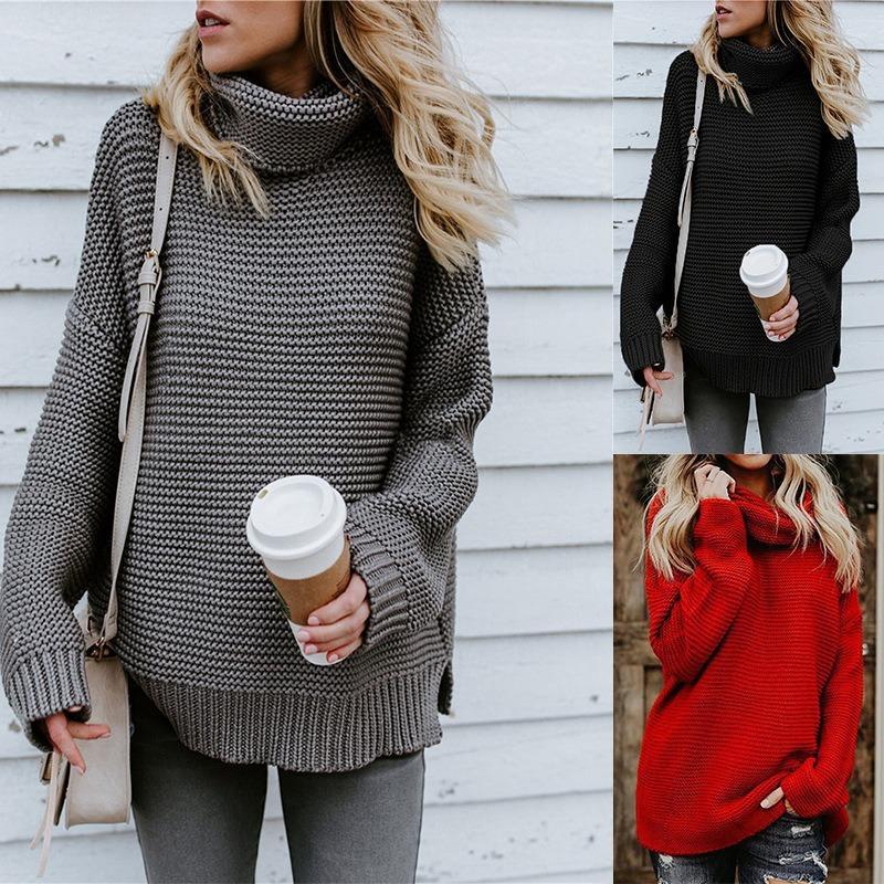 

Вязаный свитер с длинными рукавами и высоким воротом, свитер-пуловер для женщин S чёрный