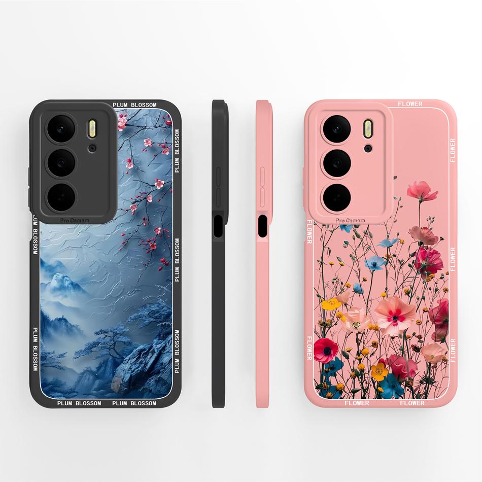 For Realme C75 C75X C73 C71 Case Painted Flowers Soft Liquid Silicone Back Cover For Realme C 75 Full Protection Phone Bumper