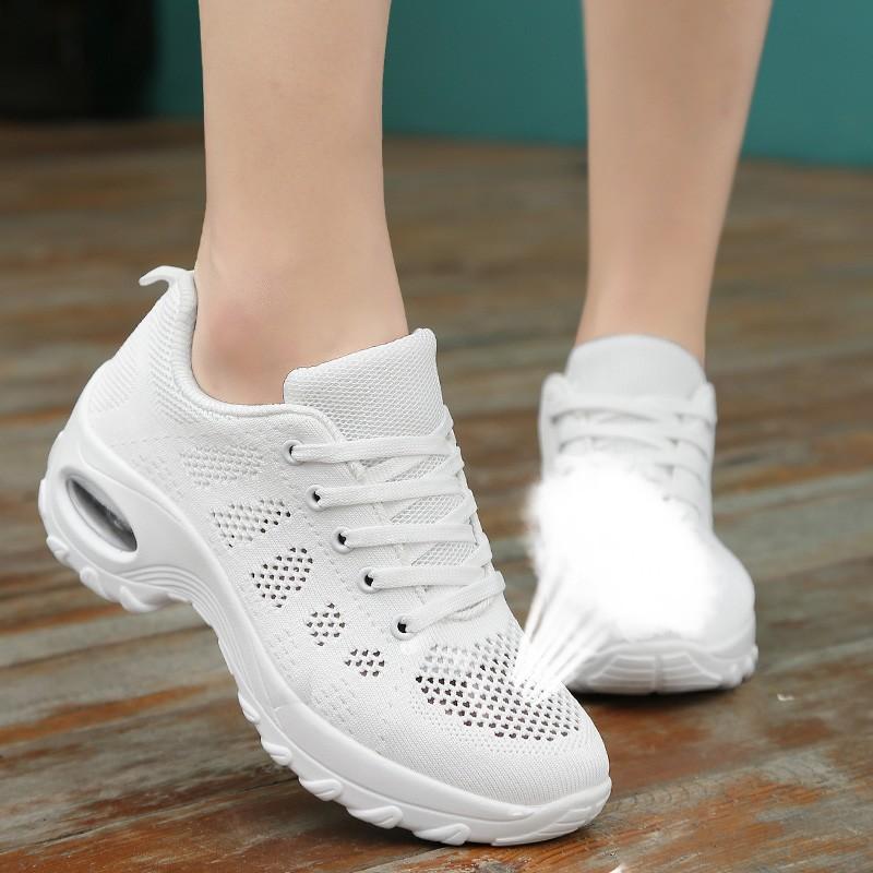 New summer hollow mesh breathable dancing sneakers lightweight soft sole air cushion thick sole single mesh shoes 35