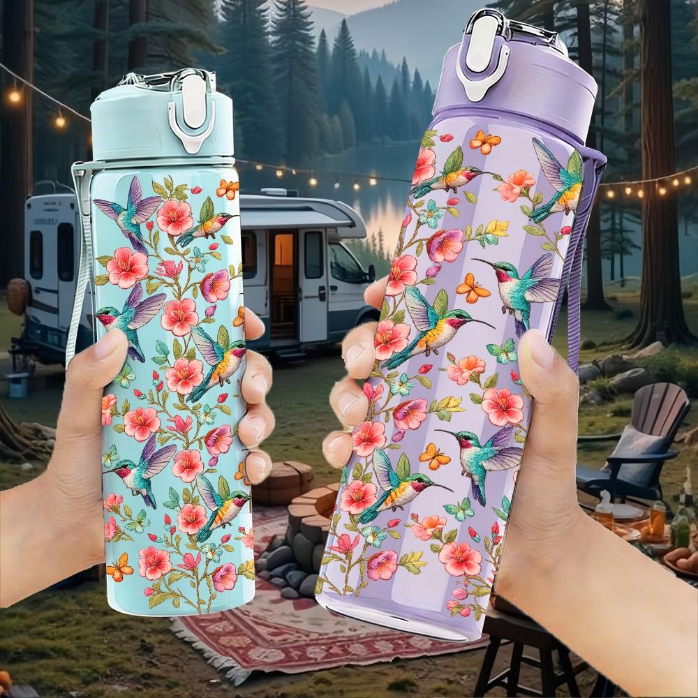 1PC Loose Wild Red Poppy Stem Floral Print 750ml Color Plastic Sports Water Bottle Leakproof Flip Straw Lid Suitable for Sports Office Home Use