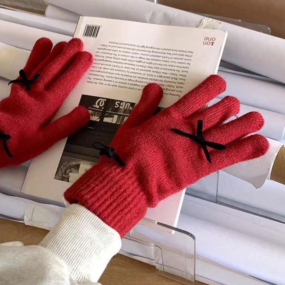 

Bowknot Knitted Bow Gloves Warm Riding Gloves Soft Women Winter Gloves Riding style 7