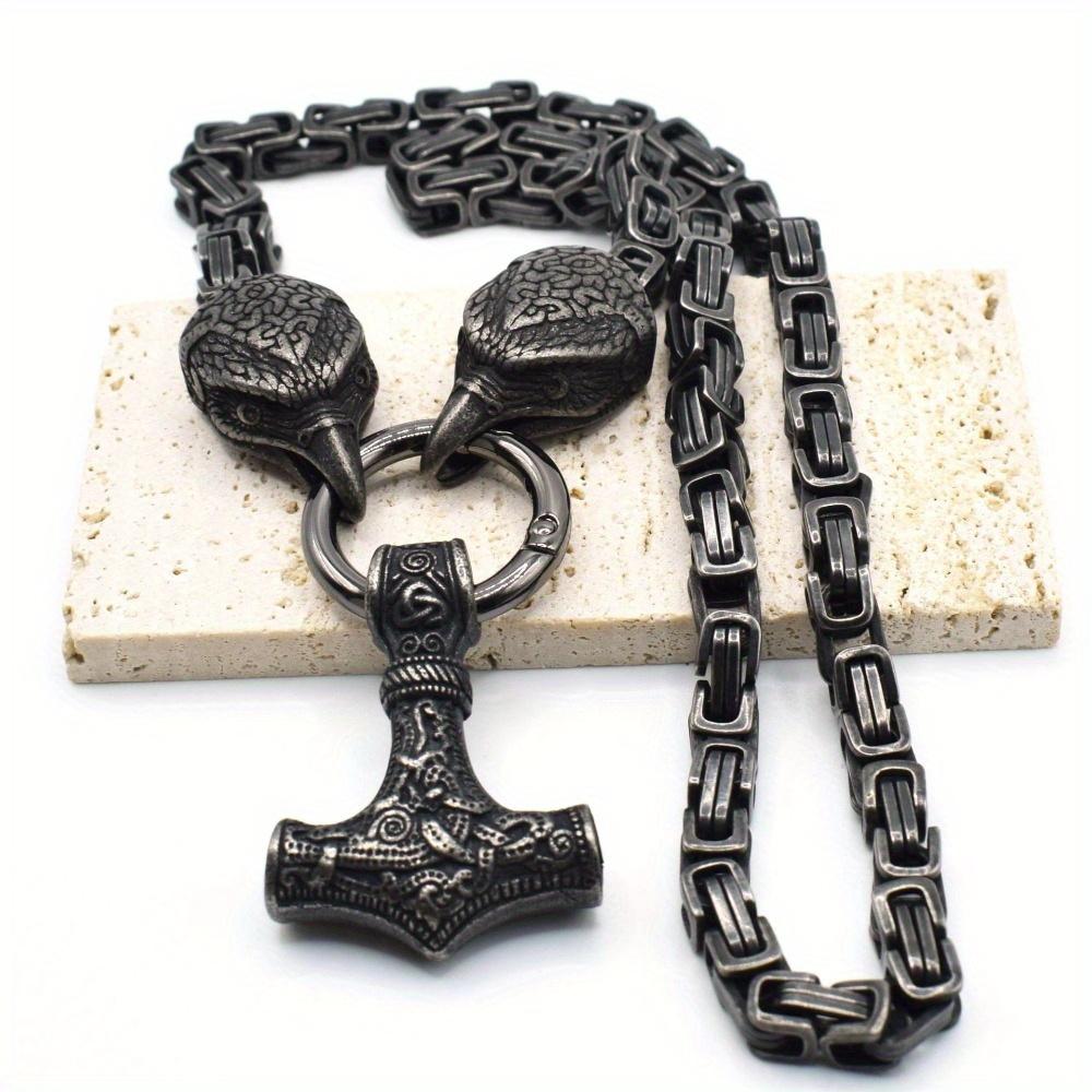 Nordic Mythical Culture Viking Bird Head Stainless Steel Necklace Vintage Hammer Pendant Emperor Necklace