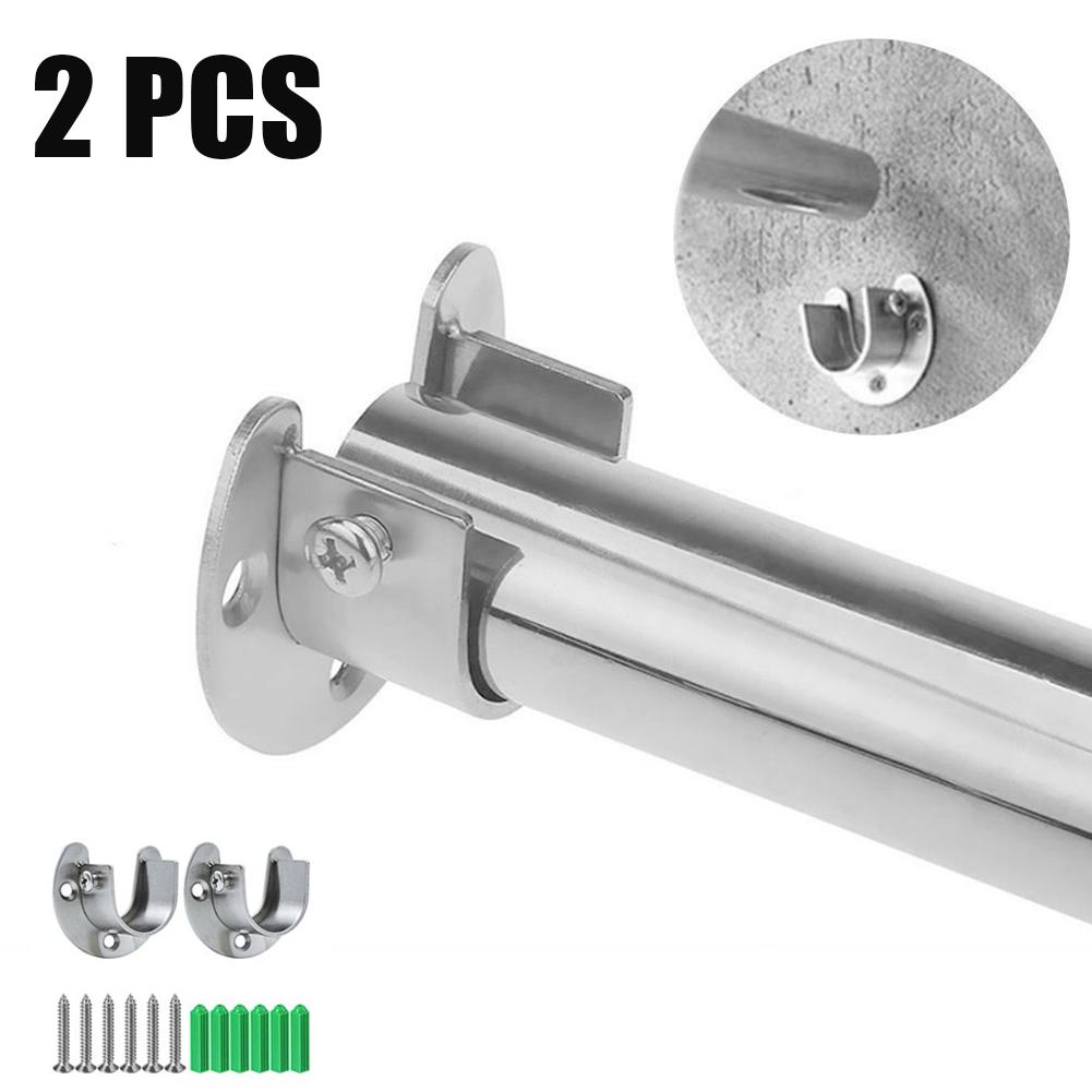 2 Pcs  Stainless Steel Pipe Bracket Tube Support Flange Seat Rod Holder Closet Rod Bracket End Supports Sockets For Wardrobe