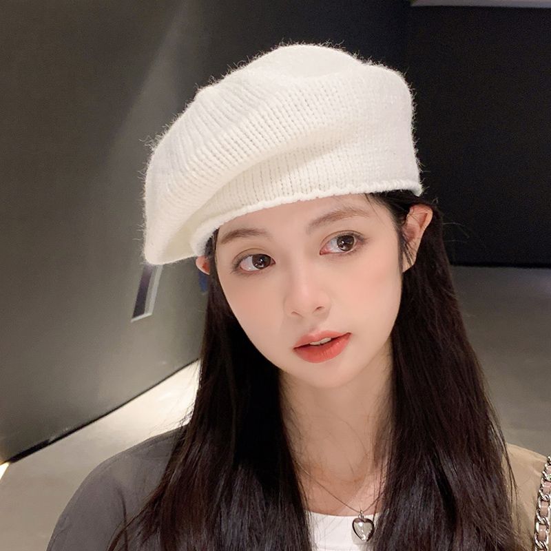 

Жіночі берети модні суцільний колір вовняні в язані берети з дамською французькою художницею шапочка тепла шапка восени та взимку жіноча шапка