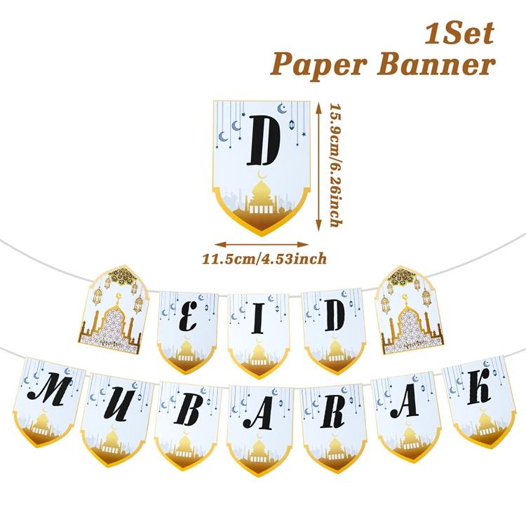 EID Mubarak Paper Banner Garland for Islamic Muslim Party Home Decoration 2025 Ramadan Kareem Hanging Ornaments Bunting Gift