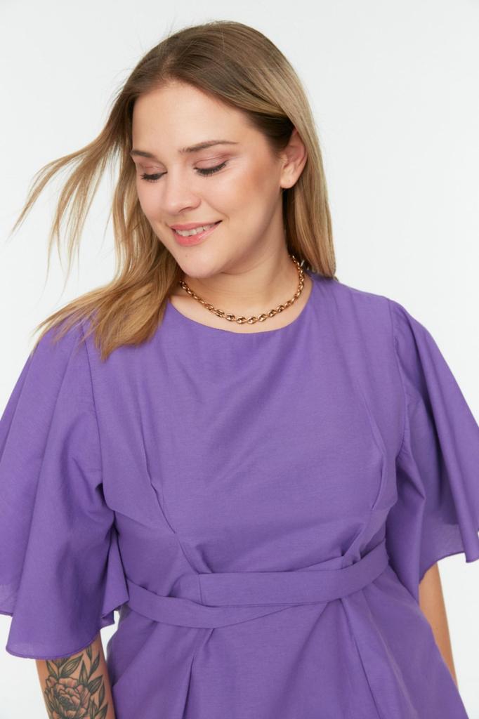 Women's Style Plus Size Purple Woven Tie Detailed Blouse