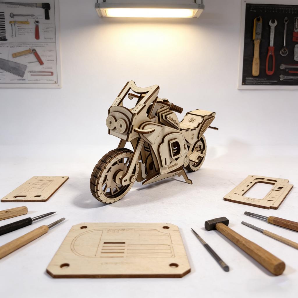 3D Wooden Motorcycle Puzzle Miniature : The Perfect Holiday Present Ideal for Halloween Christmas Plus Birthdays
