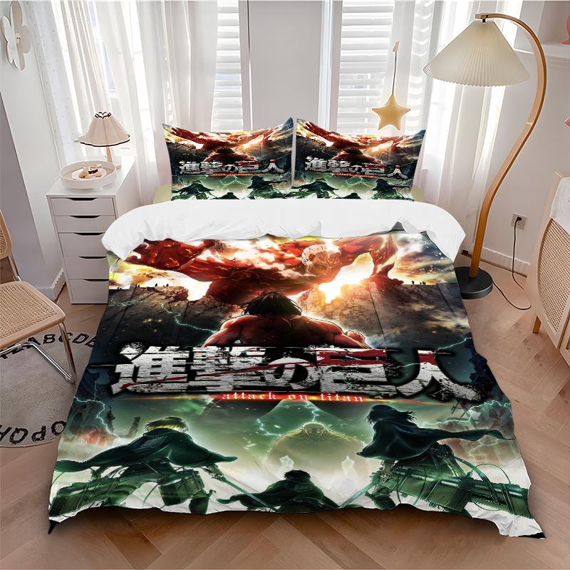 3Pcs Attack Titans Bedding Set Soft Fabric Duvet Cover Pillowcases Home Christmas Xmas Halloween Gift 1 Duvet Cover 2 Pillowcase L1117