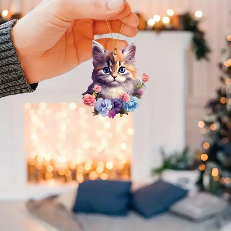 Cute Cartoon Acrylic Cat Flower Pendant Ideal For Car Decoration Accessories