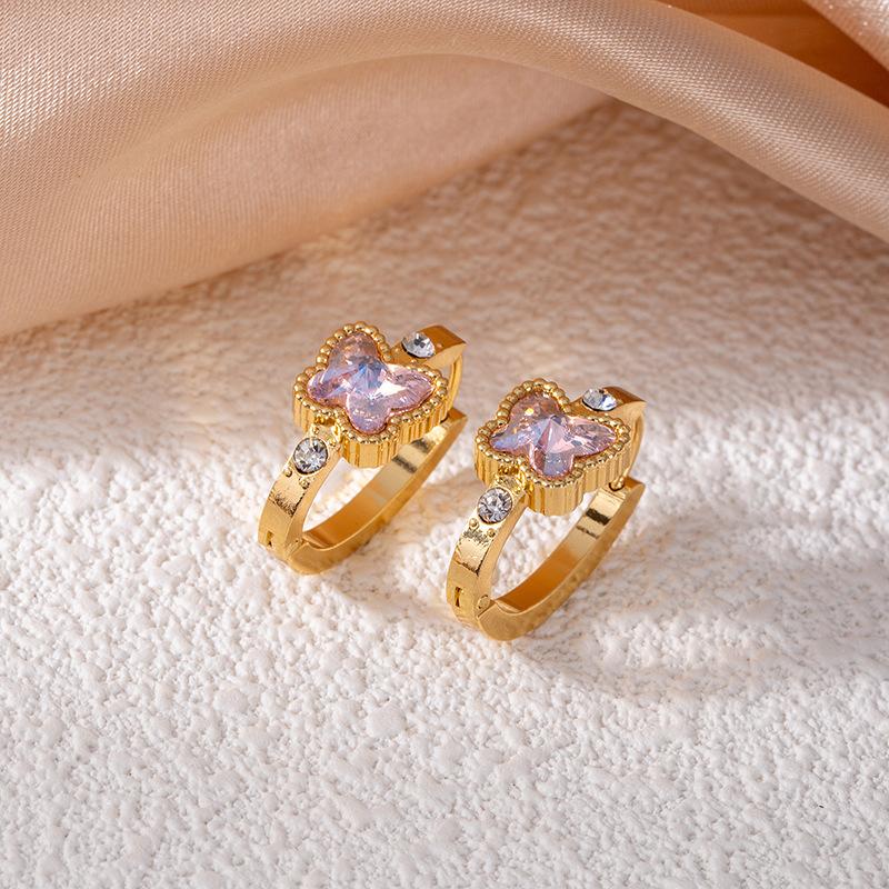 Titanium Steel 18K Gold Plated Elegant Pearl Hoop Earrings Minimalist Unique Butterfly Shape Stud Earrings Non Tarnish