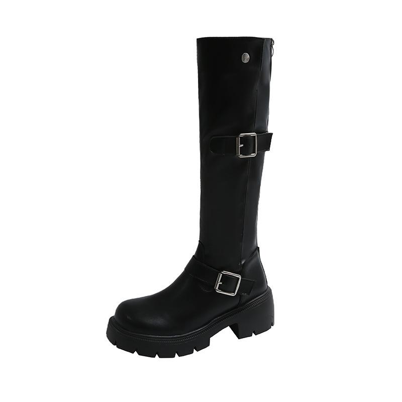 Knight boots women's sole boots spring and autumn 2025 new black but knee thick with skirt thick heel high boots