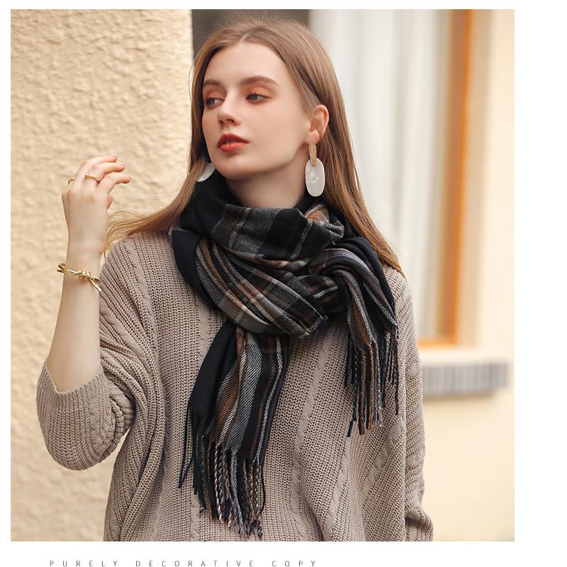 Damenschal Winterschal mit Quasten, kariert, lang, dick, warm