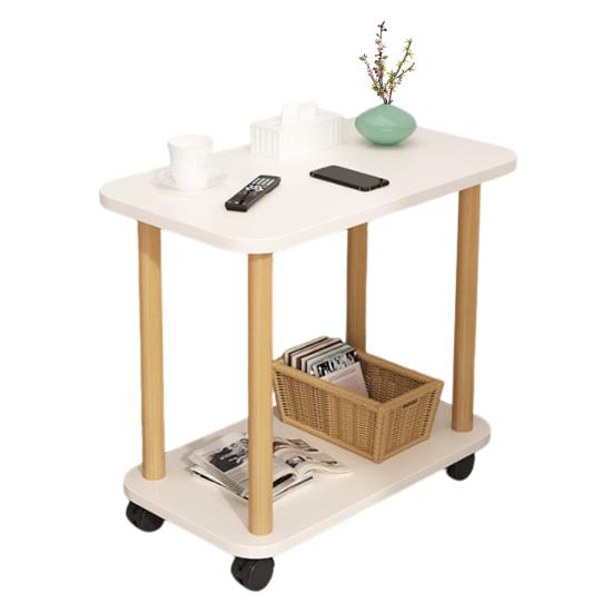 End Table Rectangle Side Table Wood Night Stand with 2-Tier Storage Shelf Living Room Small Coffee Table Wood Finish Bedside Table