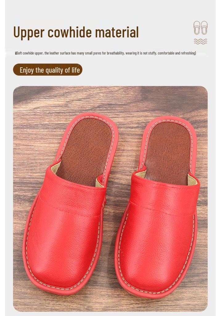 Closed-Toe Cowhide Slippers with Thickened Non-Slip Sole for All Seasons