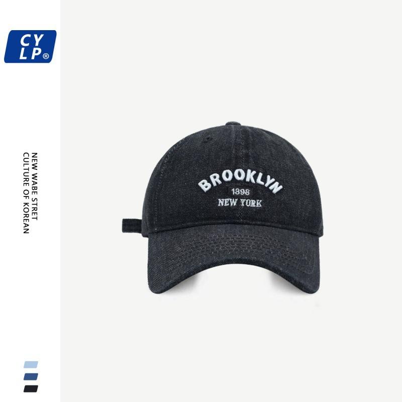 Men S And Women S Same Fashionable Versatile Washed Denim Baseball Cap Trendy Brand Letter Embroidered Cap Showing Small Face M(54-58cm)