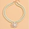 Elegant Double Layer Metal Flower Pearl Necklace