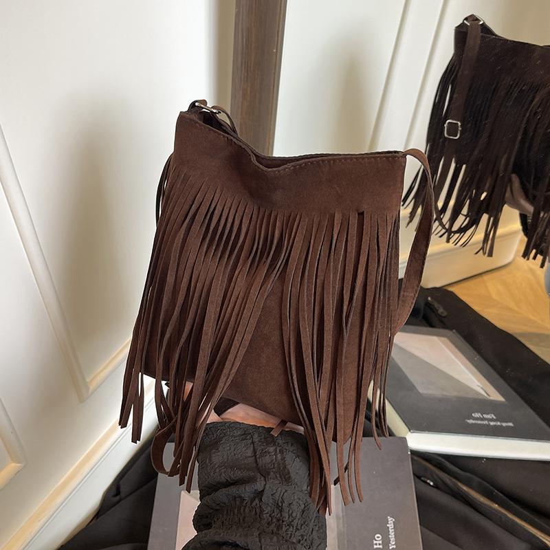 New Boho Style Fringe Crossbody Bag Vintage Suede Shoulder Bag Women's Large Capacity Casual Fringe Postman Shoulder Bag