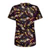Women Short Sleeve V Neck Medical Scrub Top Halloween Pattern Printed Lightweight Breathable Nurse Workwear Uniform Shirt