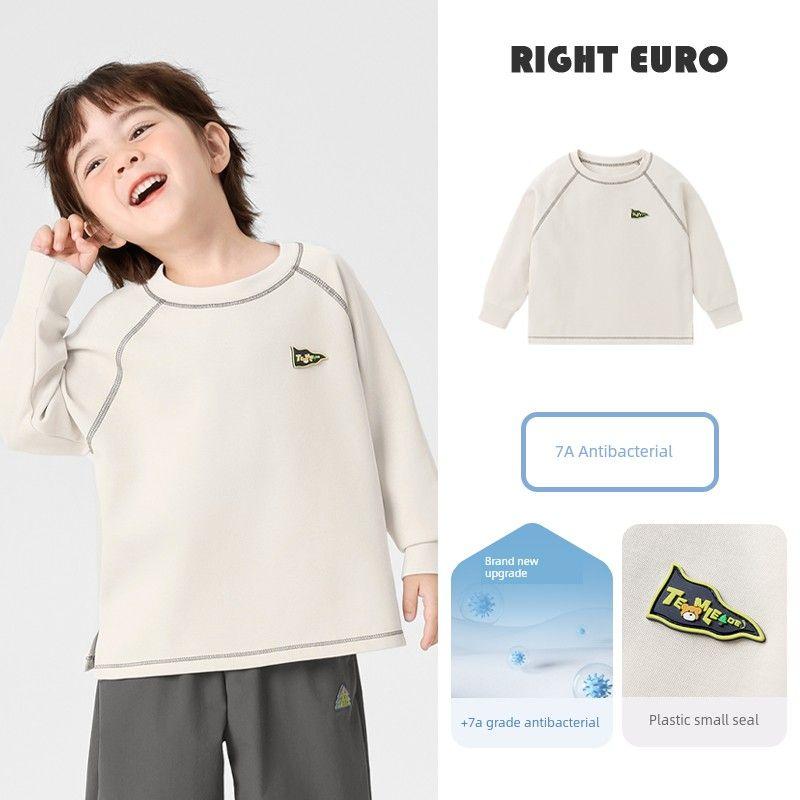 Right European Style Boys' Mountain Series Simple Antibacterial Long-Sleeve T-Shirt, New Autumn Children's Top for Boys, Spring and Autumn Style