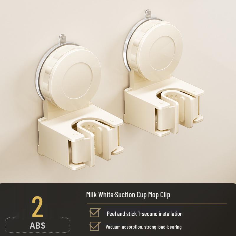 No-Punch Broom & Mop Wall Mount Clip - Suction Cup Hanging Rack for Bathroom/Backdoor Storage