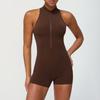 Women's Sleeveless Half-Zip One-Piece Yoga Bodysuit with Chest Pad