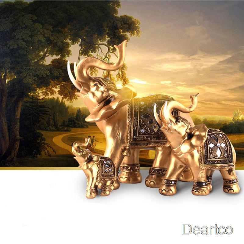 Elephants Decoration Statue Home ,Gift Golden Resin Statue Lucky Wealth Decor Elephant Interior Figurine Crafts Ornaments