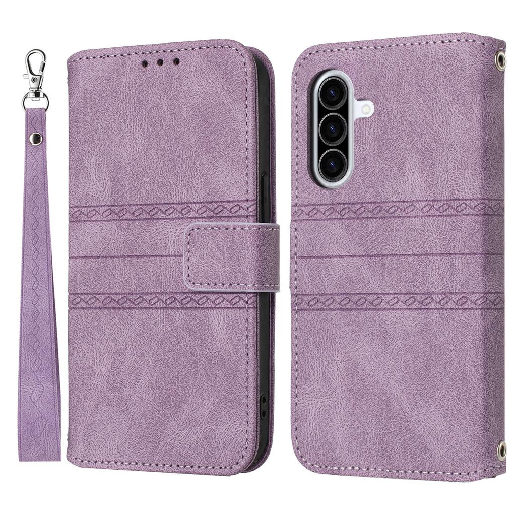 For Samsung Galaxy A17 5G/A26 5G Case Wallet Skin-Touch Leather Imprinted Phone Cover with Wrist Strap
