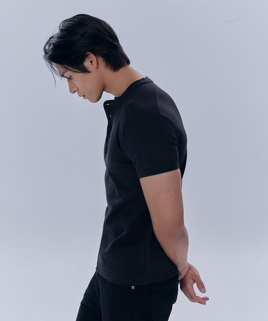 NINEZ Cotton Spandex Cut Henley Neck Muscle Fit T-Shirt (2 Colors)