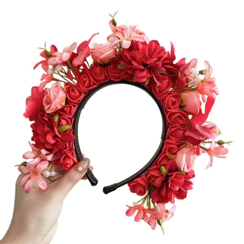 Adjustable Silk Flower Headband Beautiful Flower Hairband Accessory Lovely Flower Embellished Hair Decoration
