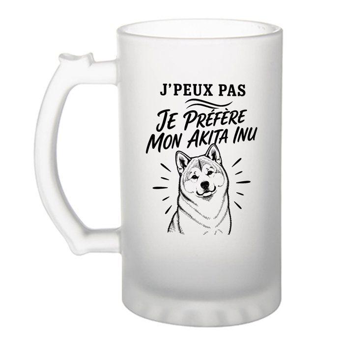 Chope à bière - PLANETEE - J’peux pas je préfère mon Akita Inu (minimaliste) - 470 ml - Verre trempé givré - Motif minimaliste