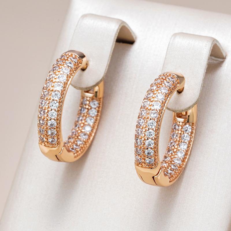 Double Layer Full Natural Zircon Big Hoop Earrings Women Fashion  Rose Gold Color High Quality Fine Daily Jewelry