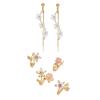 5-piece fashionable and minimalist floral tassel earrings with open flower rings for women's jewelry set