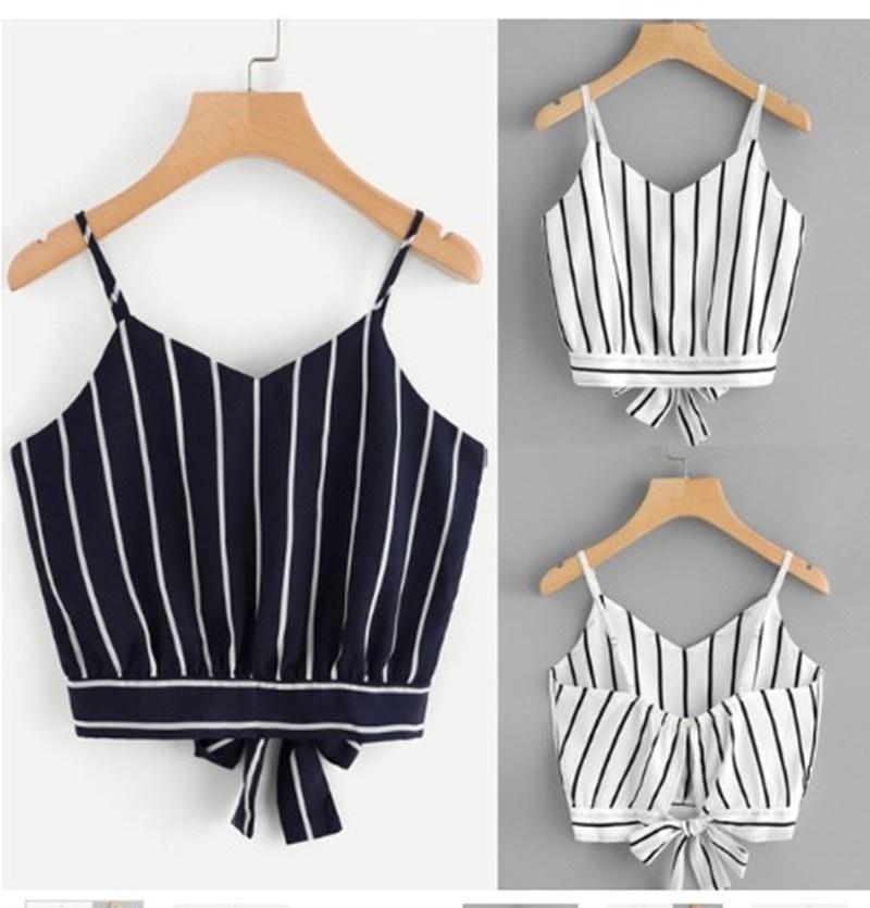 Canottino a V con Strisce e Fiocco per Uso Casual Estivo