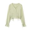 Free's Mart Dobby Stripe Sheer Blouse Light Green One Size (FR) Women's Fashion
