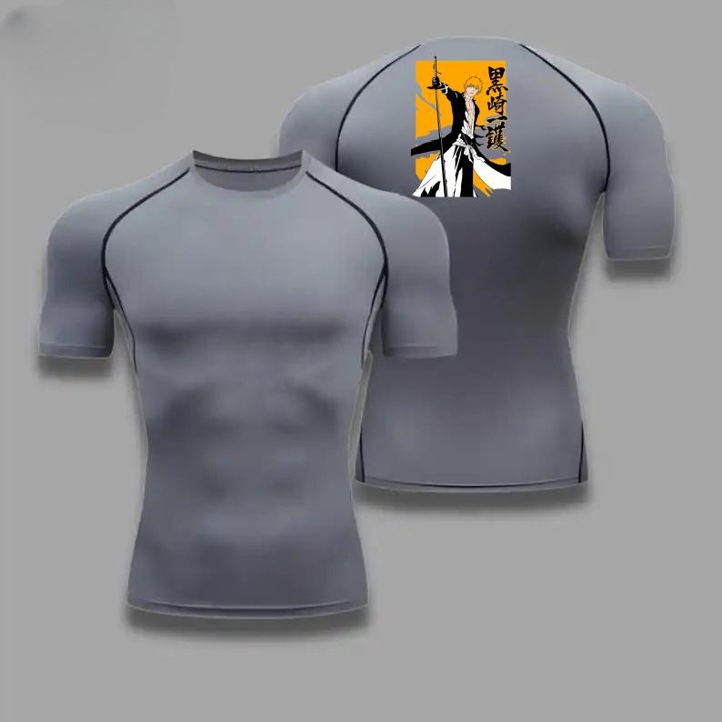 Men Summer Athletic Compression T-Shirt Breathable Quick-Dry High-Elasticity Short Sleeve with Bold Bleach Graphic Gym Running