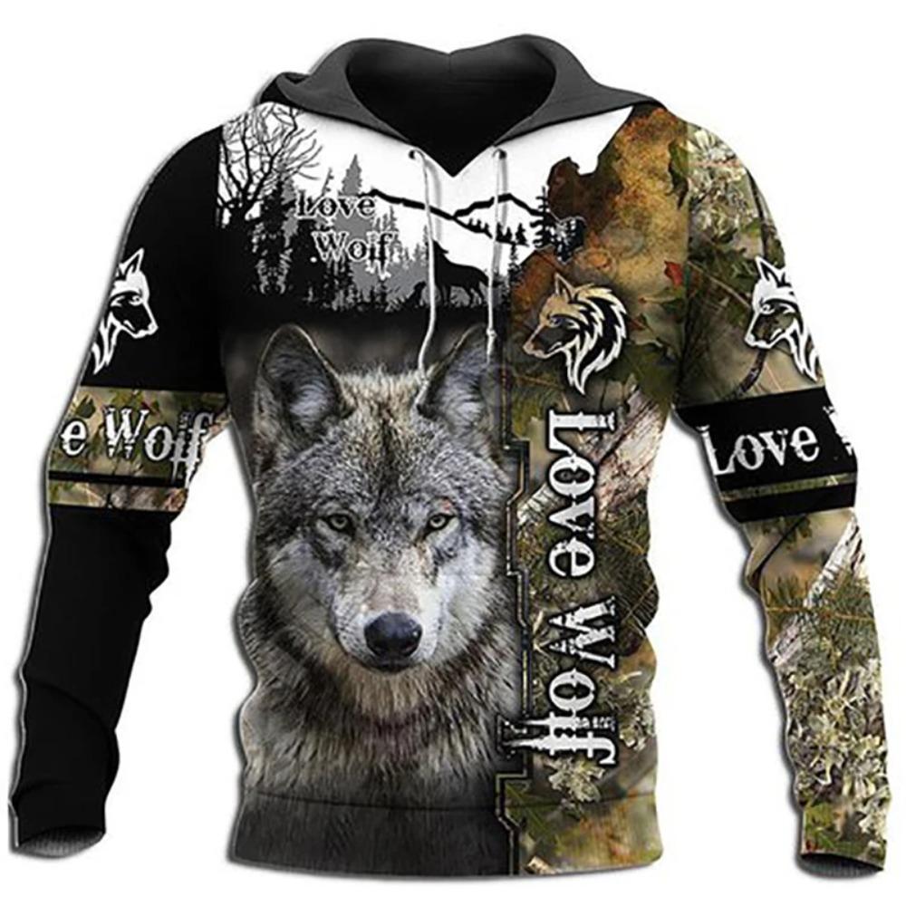 Funny 3D Animal Print Hoodie For Men Fashion Tiger Wolf Pattern Oversized Sweatshirts Autumn and Winter Casual Clothing Pullover