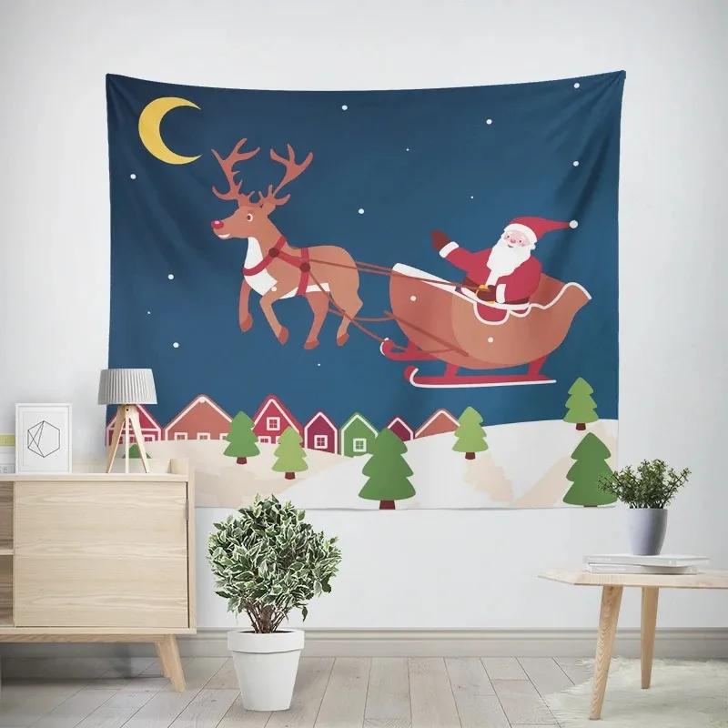 Weihnachten Neujahr Schlitten Elch Wandteppich Wohnzimmer Sofa Heimdeko Weihnachtsgeschenk