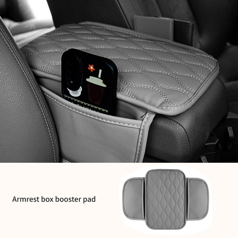 Center Console Leather Armrest Cushion Pad with 2 Storage Bags Replacement Armrest Protection Cover Quick Installation