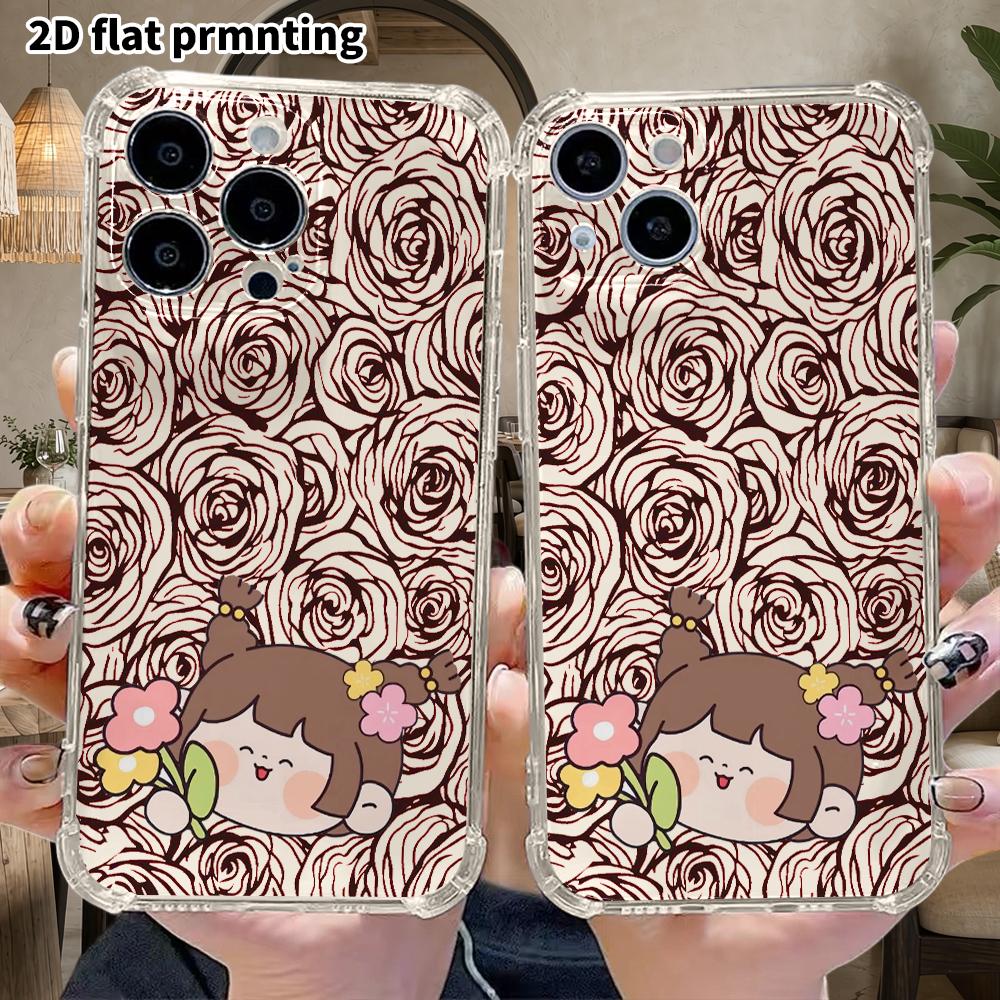 Phone Case: 2D Flat, Fits iPhone 18 17 16 15 14 13 Pro, Transparent with Corner Protection, Double Bun Hairstyle, Christmas and Halloween Gift