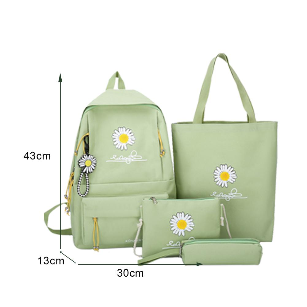 4PCS Student Backpack Combo Set Daisy Schoolbag Teenage Girls Handbag Large Capacity Rucksack Shoulder Bag Pen Case Bag