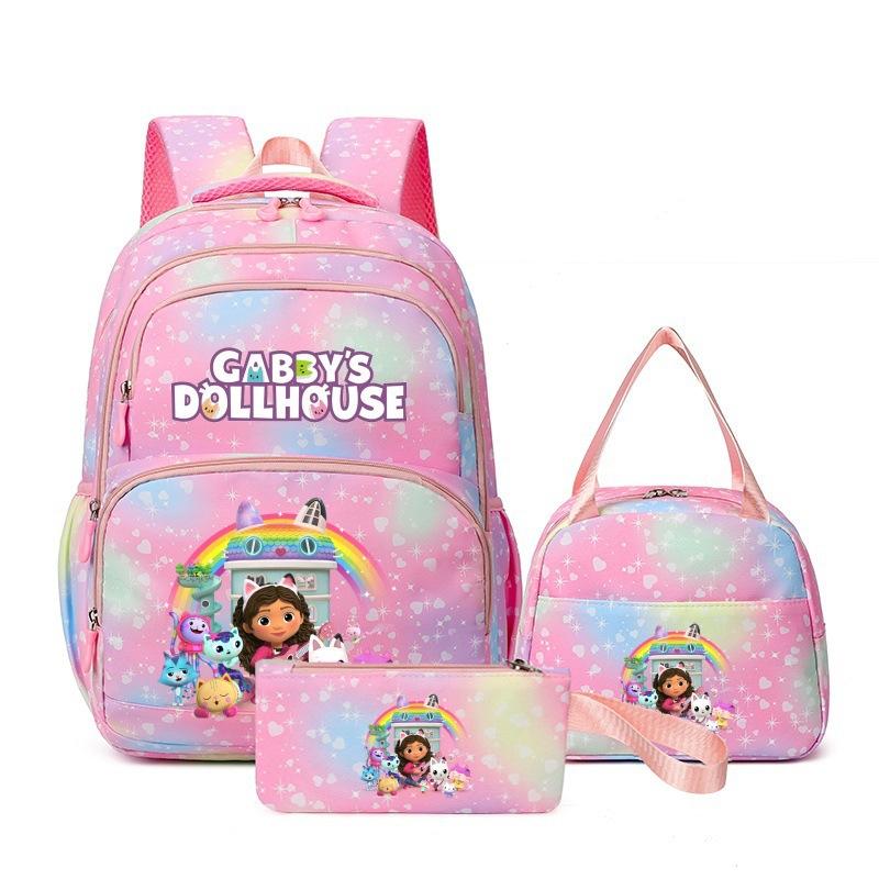 Gaby S Doll House Printed Backpack Grade 3-6 Student School Bag Children S Large Capacity School Bag Three-Piece Set