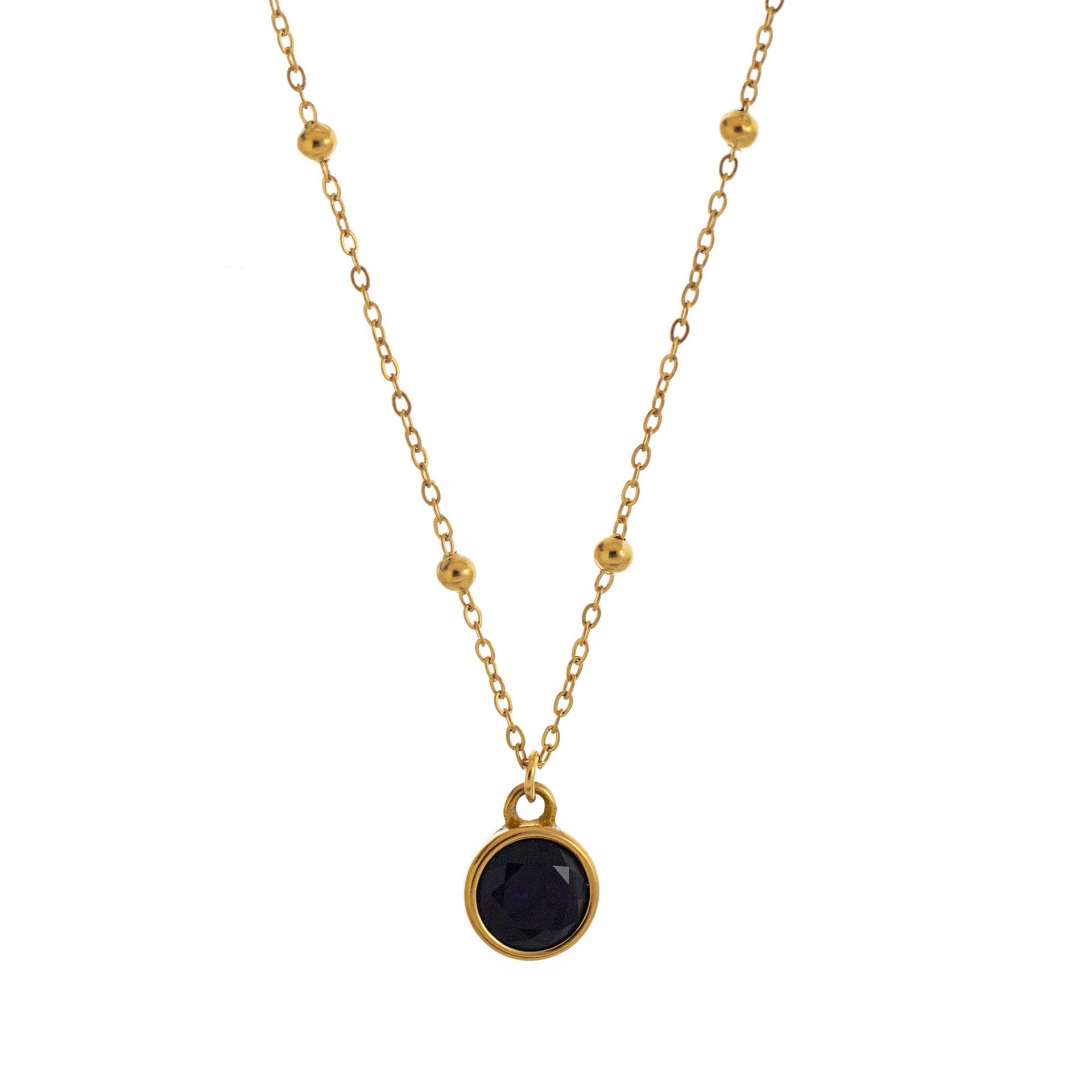 

Stainless Steel Twelfth Birthday Stone Pendant Necklace Zircon Clavicle Round Bead Chain Versatile Necklace Plated 18K Real Gold